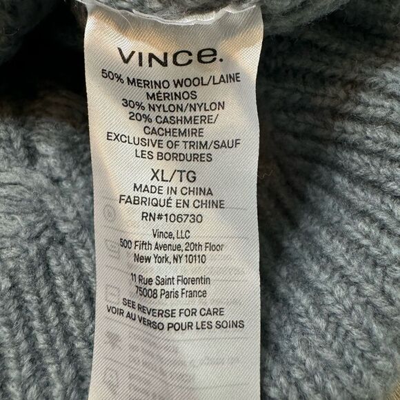 Vince Chunky Cable Knit Wool Cashmere Cardigan XL V-Neck Button Front Gray - Picture 13 of 14